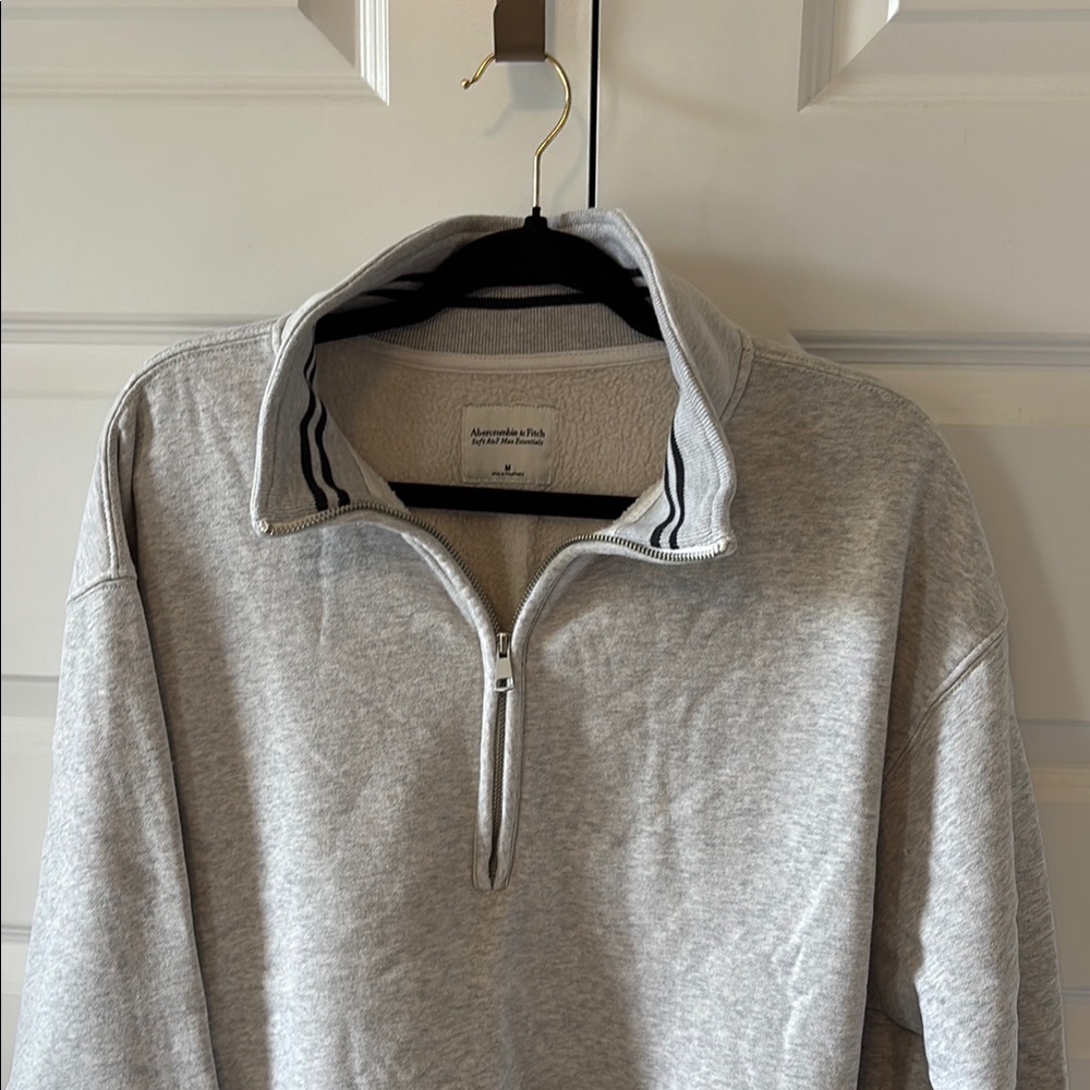 Abercrombie & Fitch Gray Quarter-Zip Max Essentials Sweatshirt